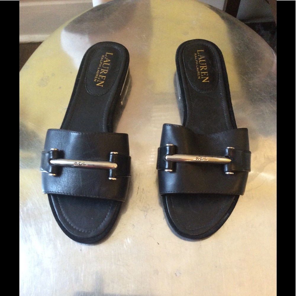 Lauren Ralph Lauren NWOB Black Leather Slide Sandals 6B